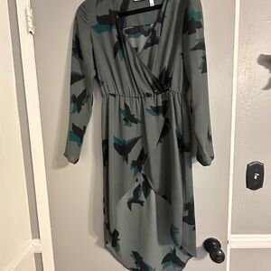 Leith Gray and Black Patterned Long Sleeve Dress